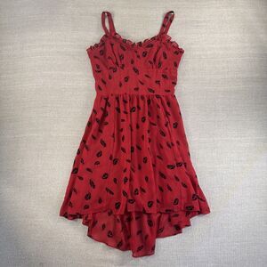 Royal Bones Y2K Red + Black Feather Chiffon  Hi Lo Dress Whimsy Goth Fairy Small